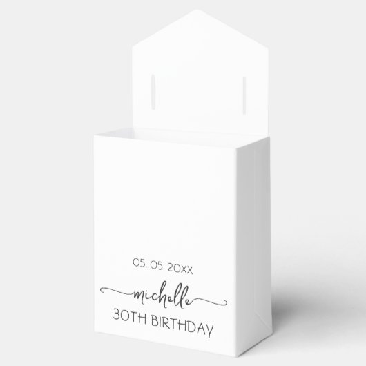 Silver Glitter Monogram Naam Script 30e verjaardag Bedankdoosjes (Geopend)