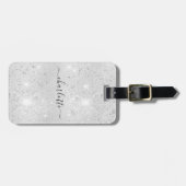 Silver glitter-monogram, naam script bagagelabel (Voorkant horizontaal)
