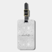 Silver glitter-monogram, naam script bagagelabel (Voorkant verticaal)