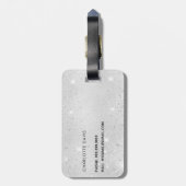 Silver glitter-monogram, naam script bagagelabel (Achterkant verticaal)