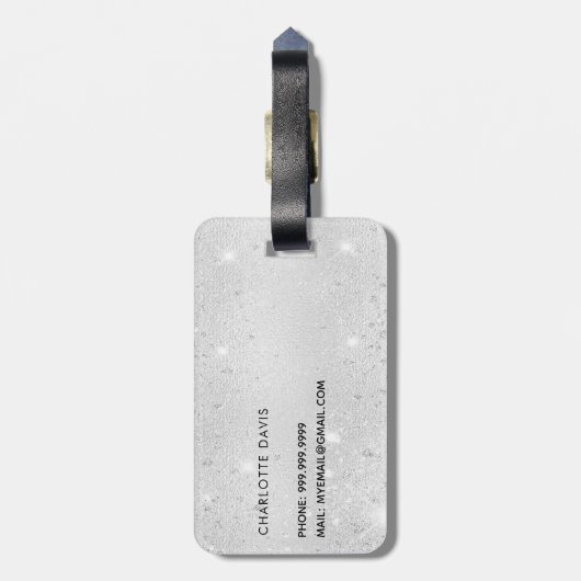 Silver glitter-monogram, naam script bagagelabel (Achterkant verticaal)