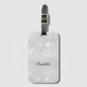 Silver glitter-monogram, naam script elegant bagagelabel (Voorkant (verticaal))
