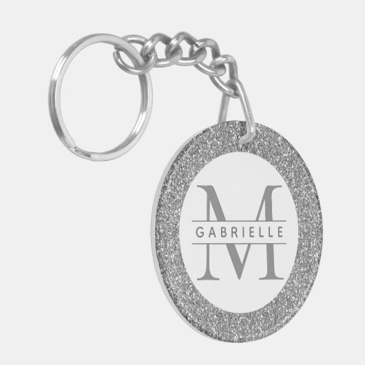 Silver Glitter Monogram Naam Sleutelhanger (Voorkant Links)