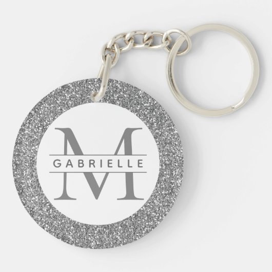 Silver Glitter Monogram Naam Sleutelhanger (Achterkant)