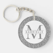 Silver Glitter Monogram Naam Sleutelhanger (Voorkant)