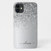 Silver Glitter Monogram Name Luxury Girly Case-Mate iPhone Case (Achterkant)