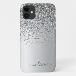 Silver Glitter Monogram Name Luxury Girly Case-Mate iPhone Case