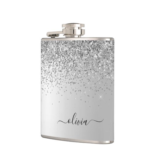 Silver Glitter Monogram Name Luxury Girly Heupfles (Links)