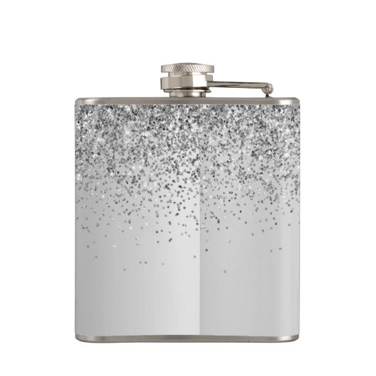 Silver Glitter Monogram Name Luxury Girly Heupfles (Achterkant)