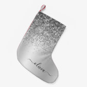 Silver Glitter Monogram Name Luxury Girly Kleine Kerstsok (Voorkant (Hangend))