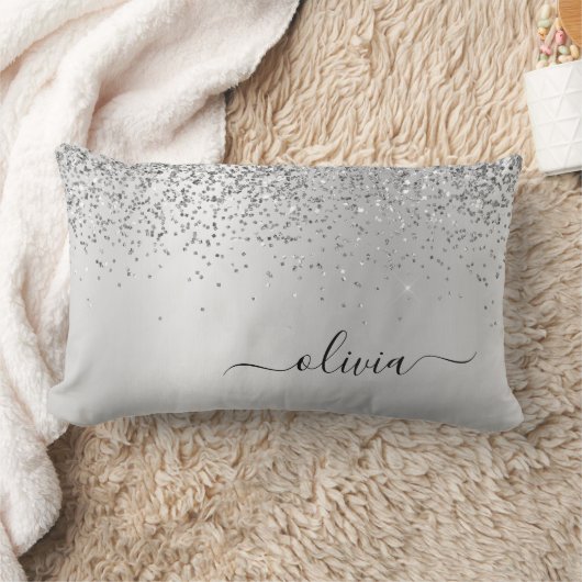 Silver Glitter Monogram Name Luxury Girly Kussen (Deken)