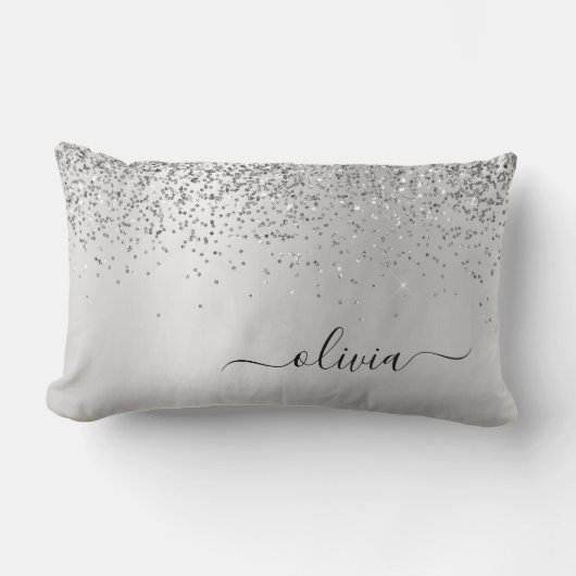 Silver Glitter Monogram Name Luxury Girly Kussen (Voorkant)