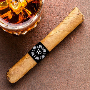 Silver Glitter Monogram Poker Chip Casino Sigaar Etiket