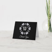 Silver Glitter Monogram Poker Chip Casino Wedding Bedankkaart (Voorkant)