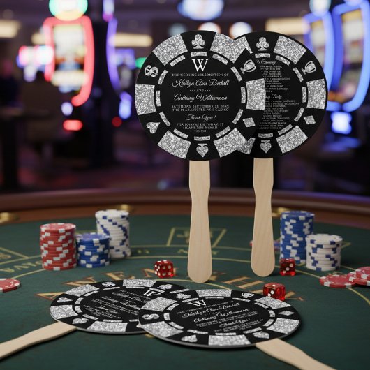 Silver Glitter Monogram Poker Chip Casino Wedding Handwaaier