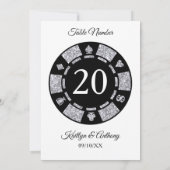 Silver Glitter Monogram Poker Chip Casino Wedding Kaart (Achterkant)