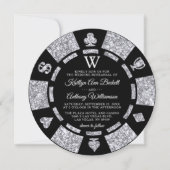 Silver Glitter Monogram Poker Chip Casino Wedding Kaart (Voorkant)