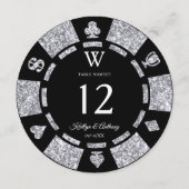 Silver Glitter Monogram Poker Chip Casino Wedding Kaart (Achterkant)