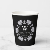 Silver Glitter Monogram Poker Chip Casino Wedding Papieren Bekers (Achterkant)