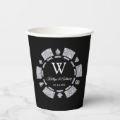 Silver Glitter Monogram Poker Chip Casino Wedding Papieren Bekers (Voorkant)