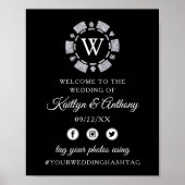 Silver Glitter Monogram Poker Chip Casino Wedding Poster (Voorkant)