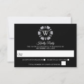 Silver Glitter Monogram Poker Chip Casino Wedding RSVP Kaartje (Voorkant)