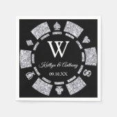 Silver Glitter Monogram Poker Chip Casino Wedding Servet (Voorkant)