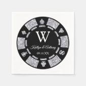 Silver Glitter Monogram Poker Chip Casino Wedding Servet (Voorkant)