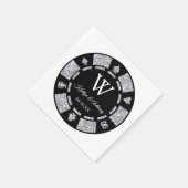 Silver Glitter Monogram Poker Chip Casino Wedding Servet (Hoek)