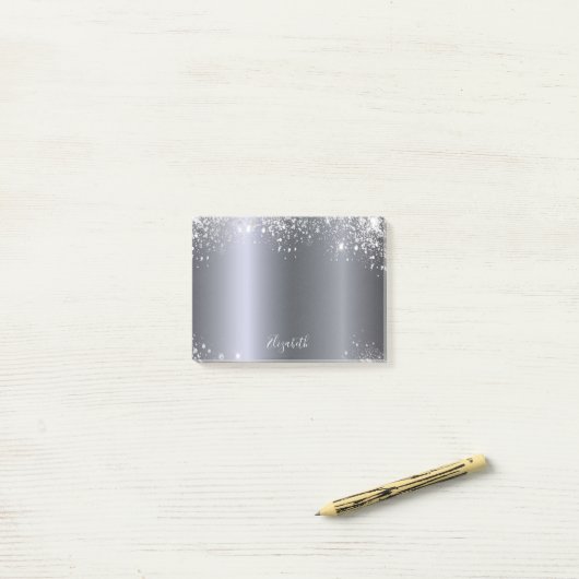 Silver glitter-monogram post-it® notes (Op bureau)