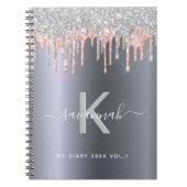 Silver glitter monogram roos goudroze dagboek notitieboek (Voorkant)