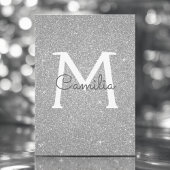 Silver Glitter Monogram Sparkle Quinceanera Kaart