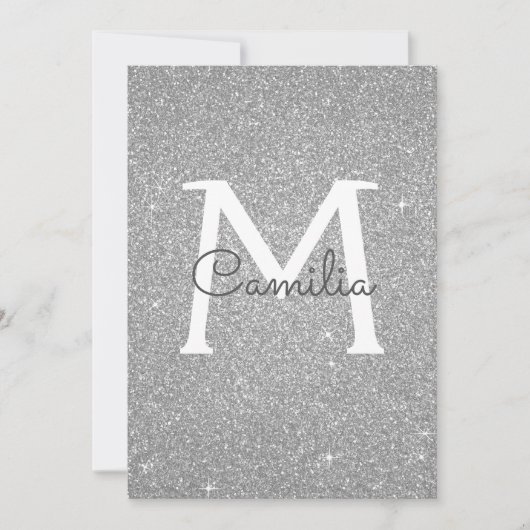 Silver Glitter Monogram Sparkle Quinceanera Kaart (Voorkant)