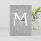 Silver Glitter Monogram Sparkle Quinceanera Kaart (Staand voorkant)