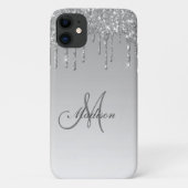 Silver Glitter Monogram Sparkles Glam Girly Case-Mate iPhone Case (Achterkant)