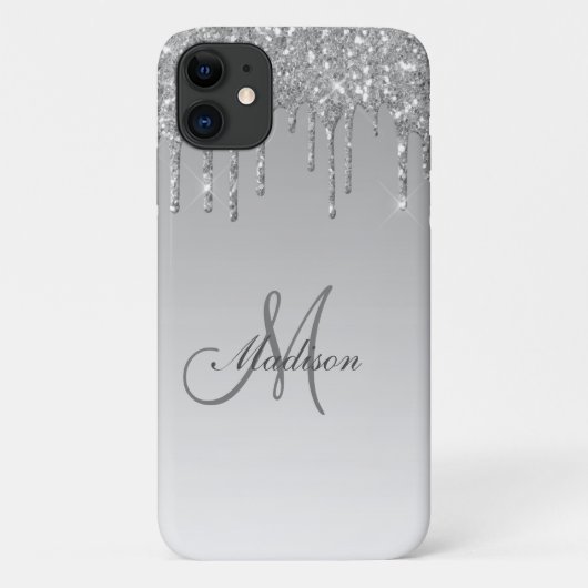 Silver Glitter Monogram Sparkles Glam Girly Case-Mate iPhone Case (Achterkant)