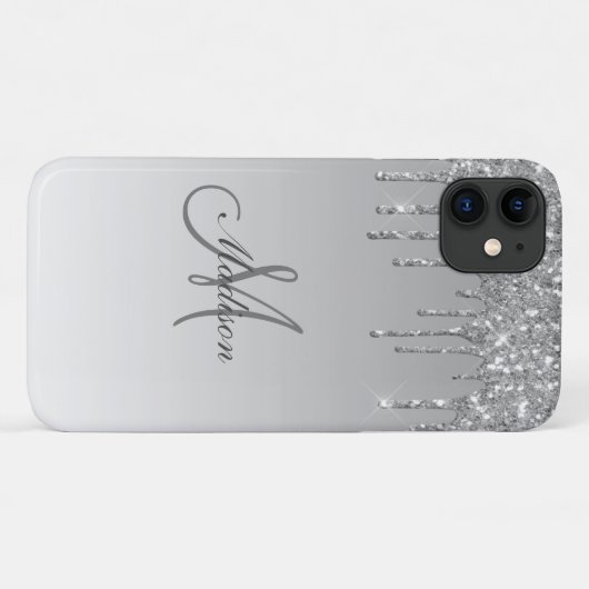 Silver Glitter Monogram Sparkles Glam Girly  Case-Mate iPhone Case (Achterkant (horizontaal))