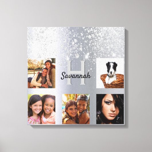 Silver glitter-monogram voor fotocollage canvas afdruk (Voorkant)