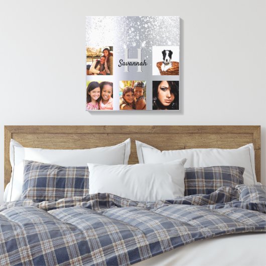 Silver glitter-monogram voor fotocollage canvas afdruk (Insitu (Slaapkamer))