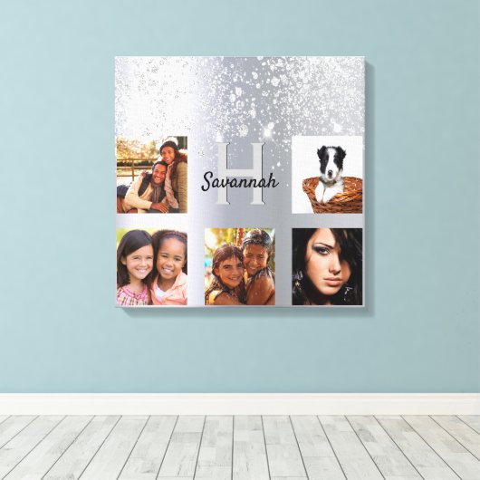 Silver glitter-monogram voor fotocollage canvas afdruk (Insitu (Houten vloer))