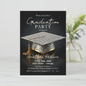 Silver Glitter Mosaic Black Gold Graduation Party Kaart (Staand voorkant)