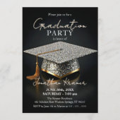 Silver Glitter Mosaic Black Gold Graduation Party Kaart (Voorkant)
