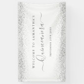 Silver Glitter Naam Datum Welkom bij Quinceañera Spandoek (Verticaal)