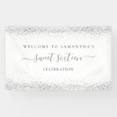 Silver Glitter Naam Datum Welkom bij Sweet Sixteen Spandoek (Horizontaal)