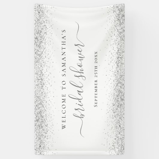 Silver Glitter Naam Datum Welkom bij Vrijgezellenf Spandoek (Verticaal)