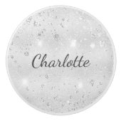 Silver glitter-naam elegant glamoureus keramische knop (Voorkant)