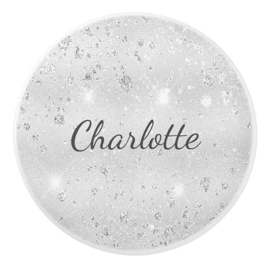 Silver glitter-naam elegant glamoureus keramische knop (Voorkant)