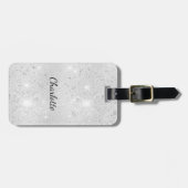 Silver glitter-naam glamoureus bagagelabel (Voorkant horizontaal)