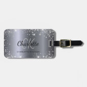 Silver glitter-naam monogram initiaal bagagelabel (Voorkant horizontaal)