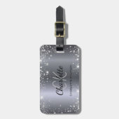 Silver glitter-naam monogram initiaal bagagelabel (Voorkant verticaal)